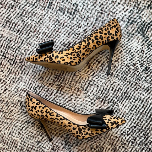 kate spade Shoes - Kate Spade Fur Leopard Cheetah Print Heels with Black Bow